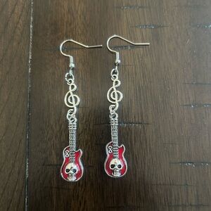 Red Guitar Skull Drop Earrings - Women Jewelry Earrings